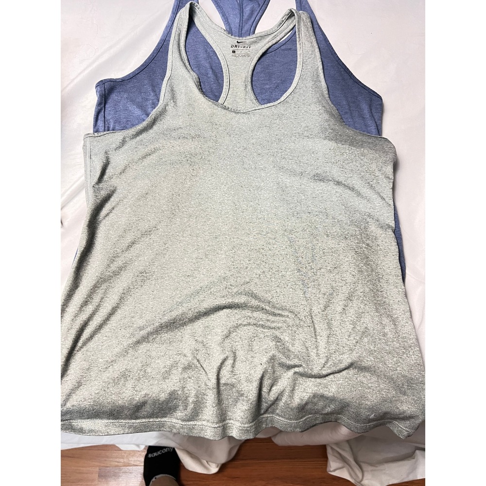 Nike Dri-FIT Lg‎ Racerback Tank Top Bundle 2 Pack Gray Blue Large Athletic Gym